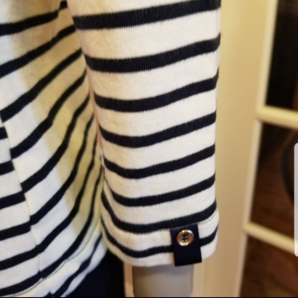 ZARA BASIC COLLECTION NAVY AND IVORY STRIPED SHIFT DRESS - Picture 6 of 13